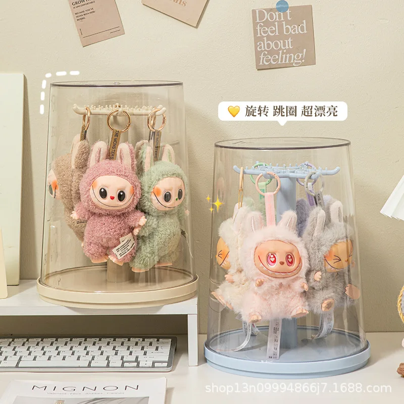 

Labubu Plush Toy Display Box Transparent Rotating Doll Figurine Blind Box Display Stand Wholesale Dustproof Storage Box