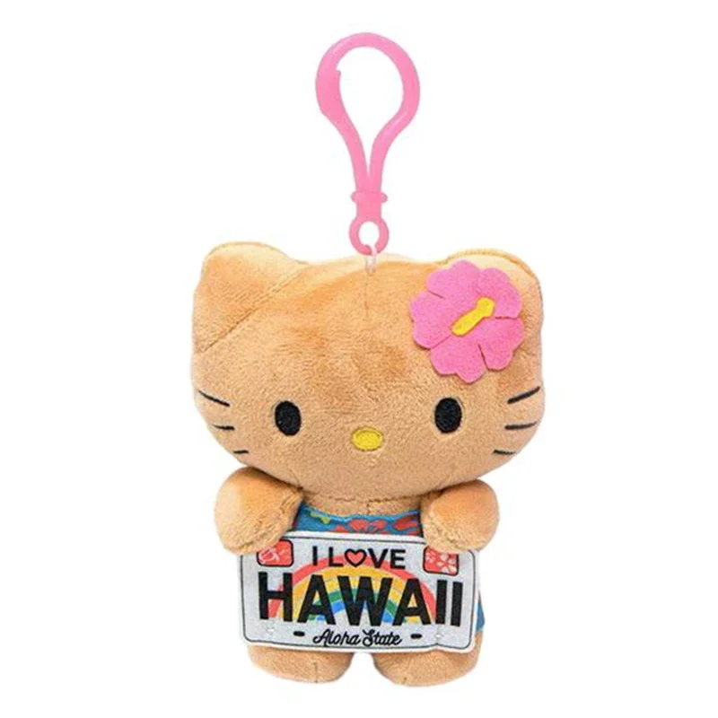 Poupées en peluche Anime Sanurgente Hello Kitty Kuromi, porte-clés rempli, peau foncée, série hawaïenne, jouets de dessin animé, breloques pendentif pour sac, 16cm