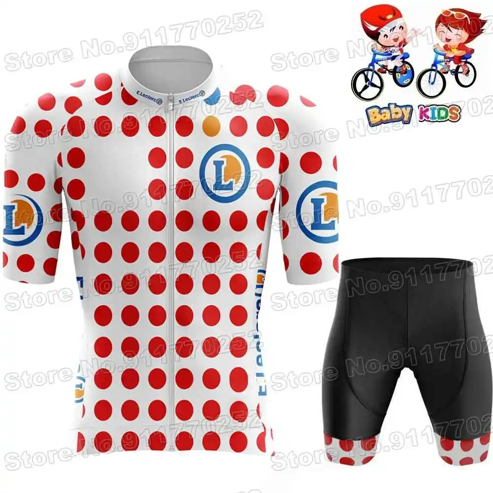 2024 Kids France TDF Cycling Jersey Set Yellow Green Red Polka Dot White Boys Girls Cycling Clothing Children Bike Shirt Pants