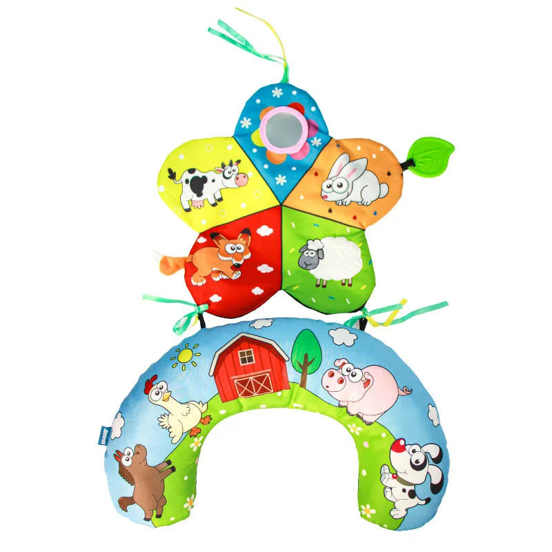 Baby Early Learning Soft Pillow Cartoon Crawling Pillow with Teether Sounding Paper Baby Sensory Crawling Toys