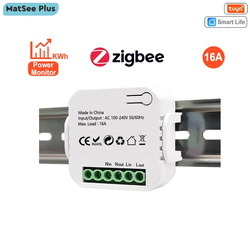 Tuya Smart ZigBee Switch Energy Monitor Tiny Relay Socket Module Timer 16A Remote Control Din Rail Works with Google Home Alexa