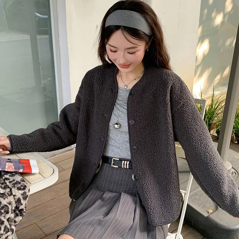 Ronde hals imitatie kasjmier jas voor dames herfst winter nieuwe polar fleece casual vest losse top met lange mouwen