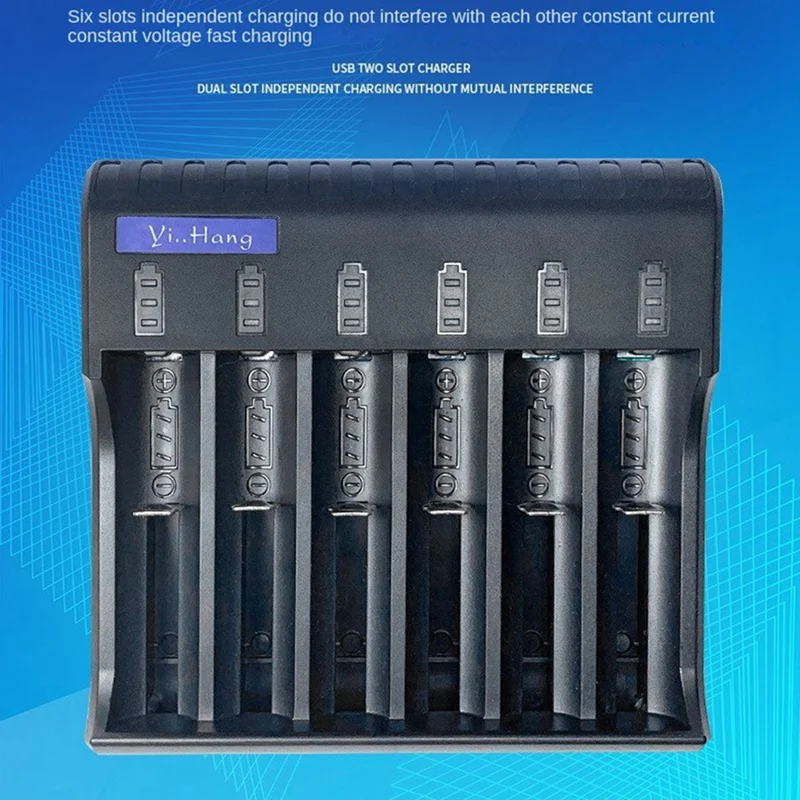 6 Slot Electric Battery Charger Plastic Smart LED Indicator USB Charger AA/AAA Nimh/Nicd Rechargeable Battery Charger