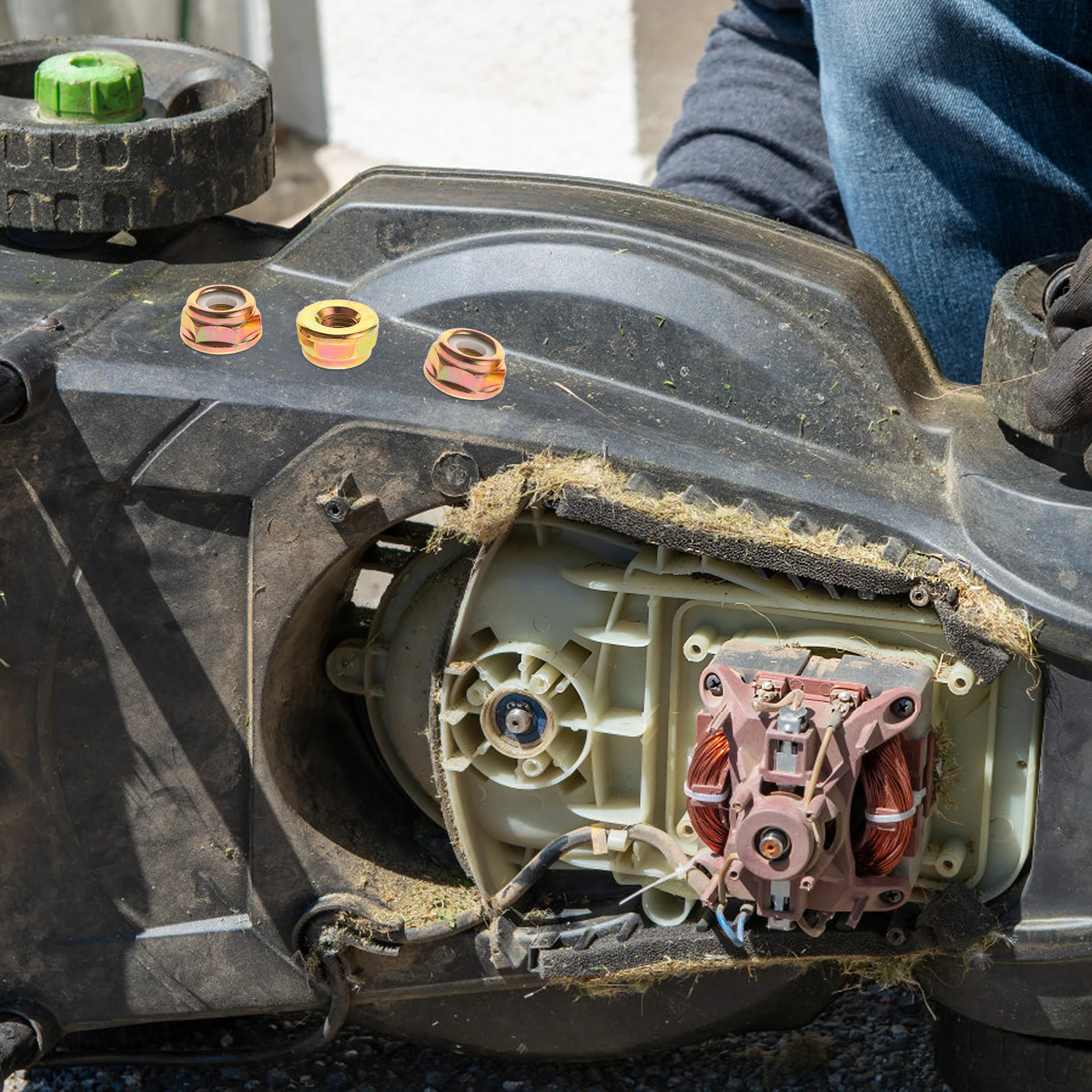 

10pcs Lawn Mower Blade Nut Replacement Accessories Working Head Parts for Grass Trimmer Spindle Shaft Lock Nut Golden Fits