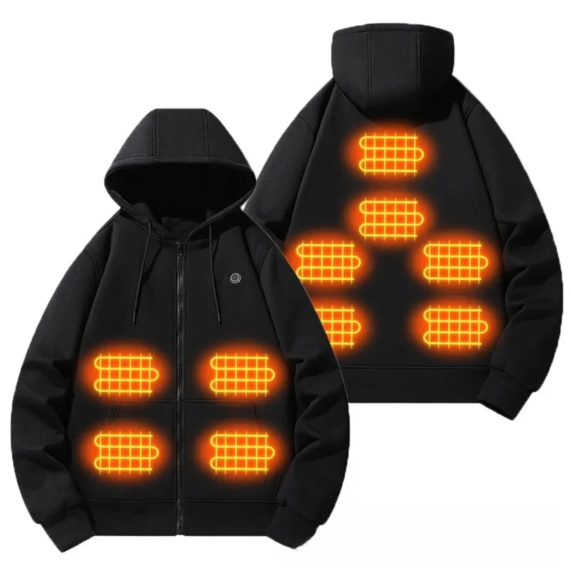 เสื้อฮู้ดอุ่นอัจฉริยะ 10 จุด พร้อมพอร์ต USB สำหรับผู้ชายและผู้หญิง เสื้อกันหนาวอัจฉริยะสำหรับฤดูหนาว สไตล์คู่รัก เสื้อผ้ากีฬากลางแจ้ง