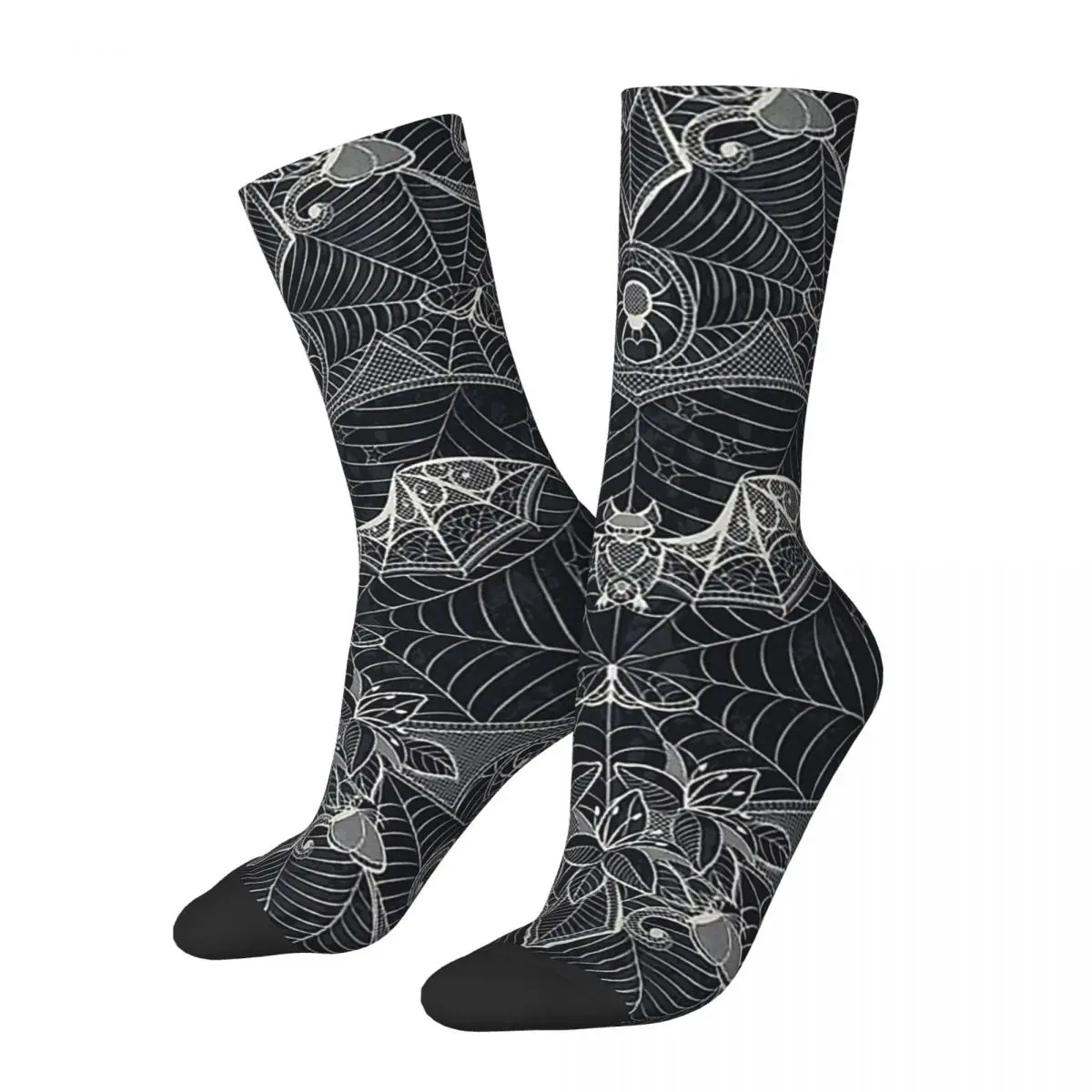 Funny Happy Sock for Men Gothic Vintage Spider Web Quality Pattern Printed Crew Sock Novelty Gift