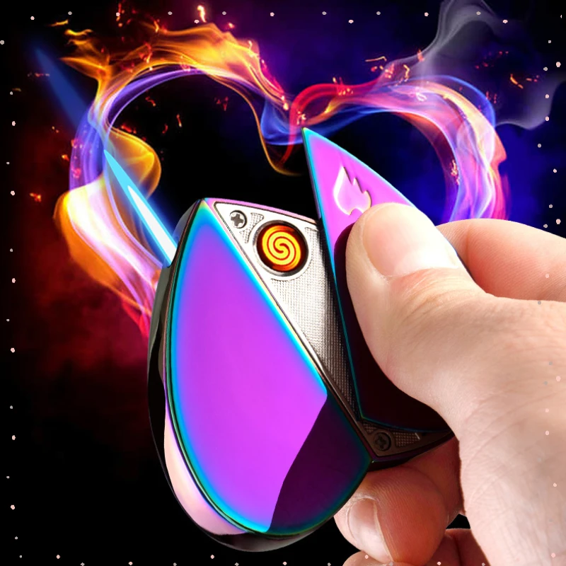 Gas Electric Dual Use Love Folding Lighter Direct Charge Inflatable Charging Lighter Charging Cigarette Lighter Keychain Gift