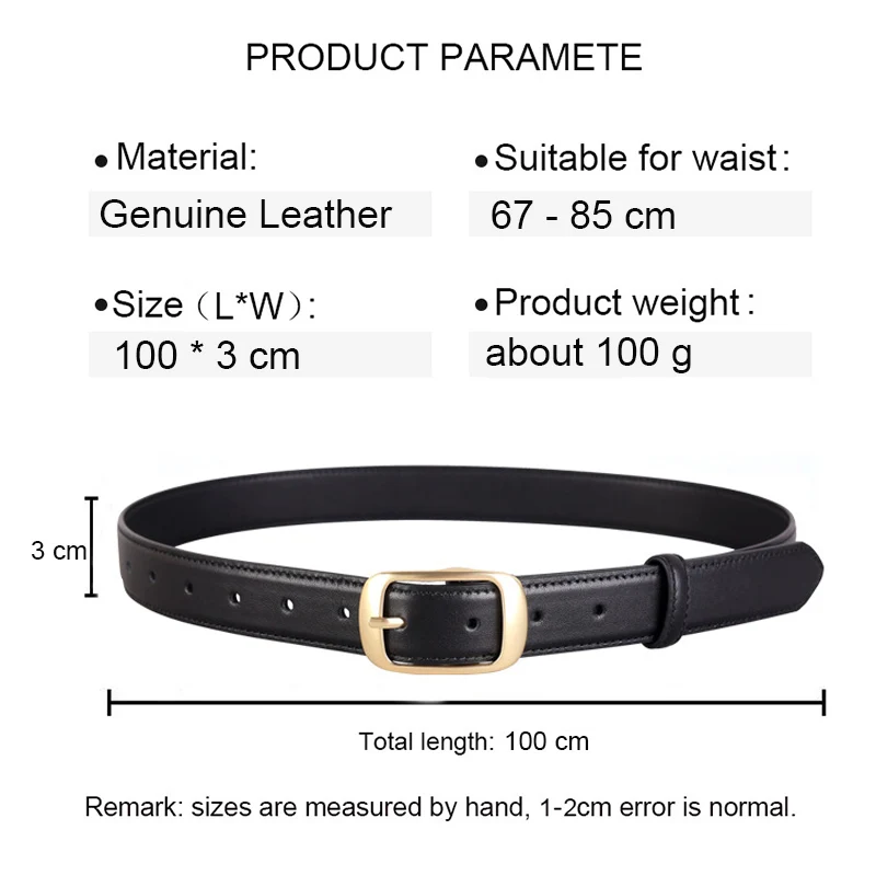 Famicare Luxury Soft Cowhide Ladies Real Genuine Leather Cowskin Pin Belt Waistband for Girls Women Metal Buckle Fashionable