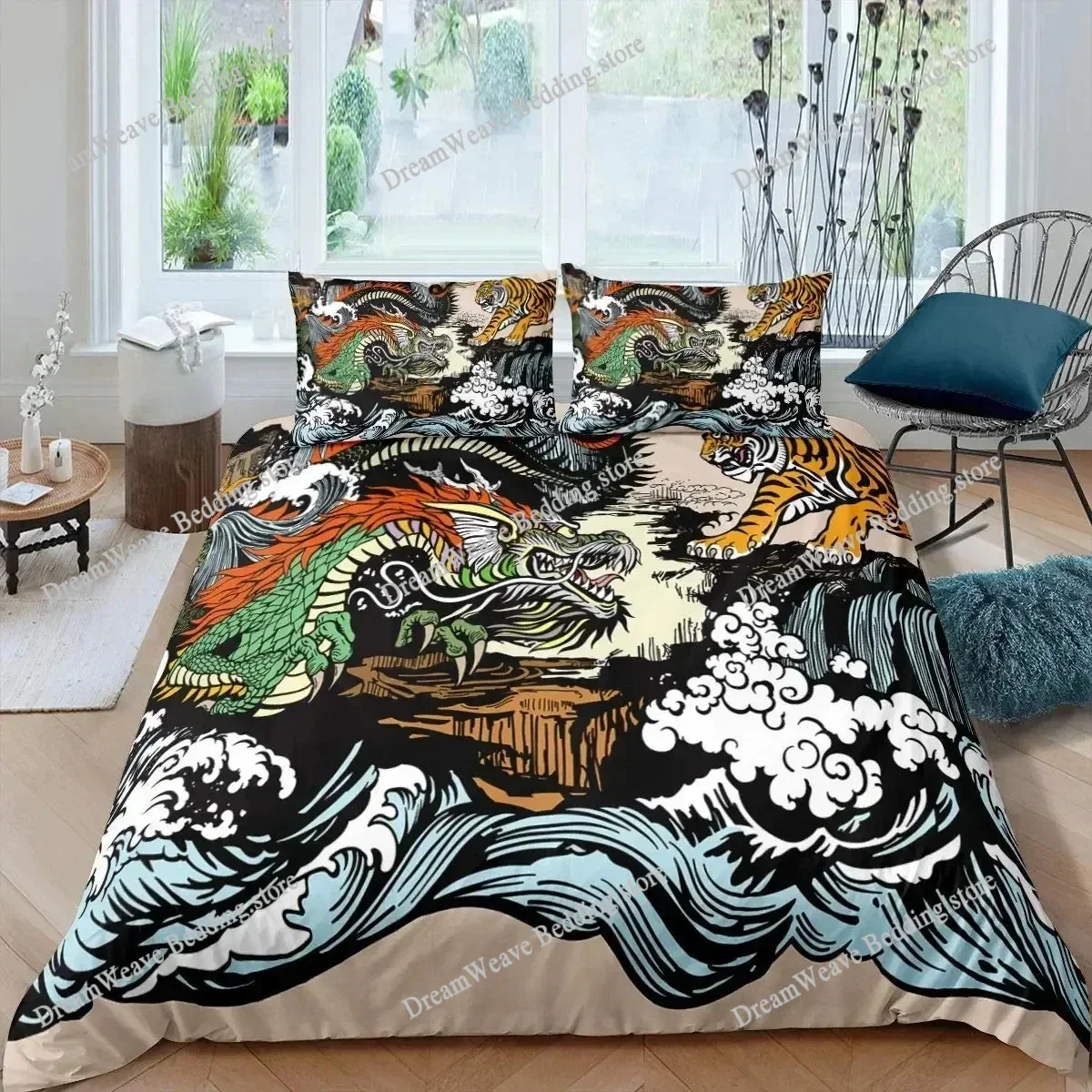 

Dragon Cartoon Comforter Bedding Set,Duvet Cover Bed Set Quilt Cover Pillowcase,King Queen Size Bedding Set for Adult Child Gift
