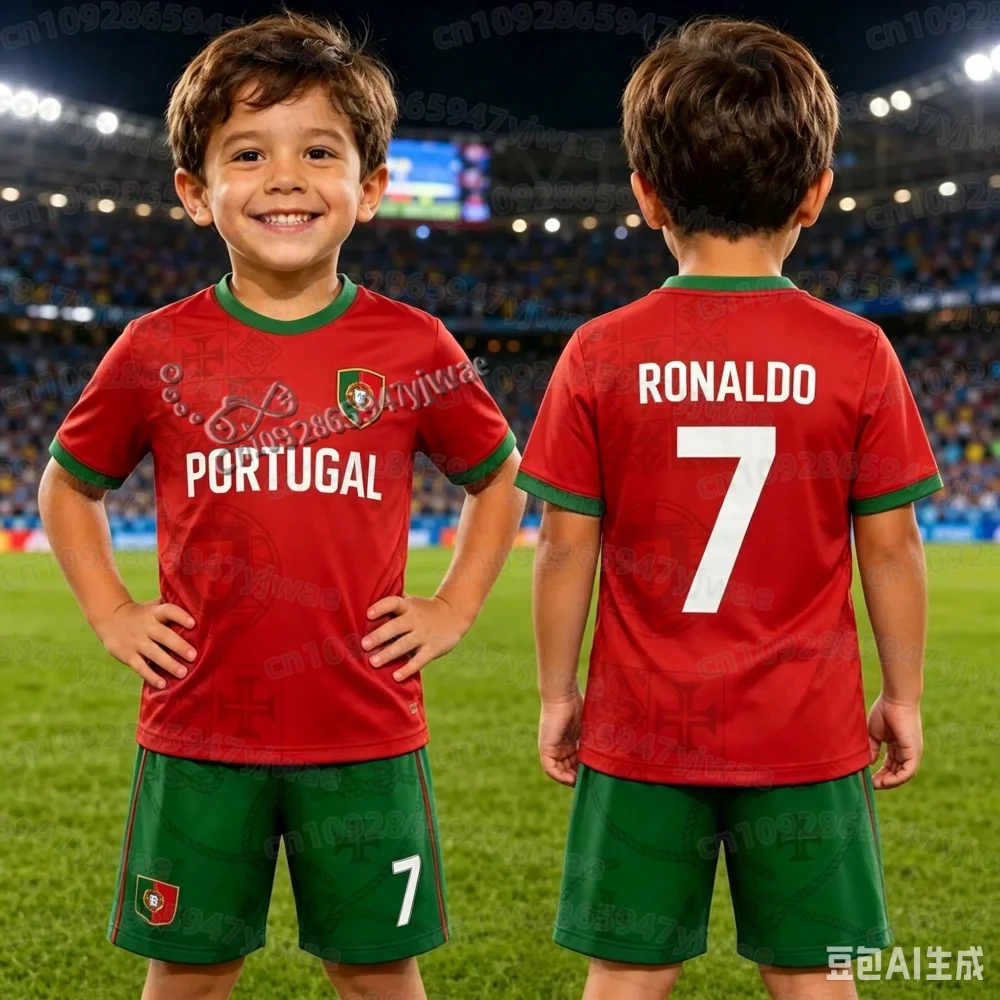 2026 Ronaldo Nr. 7 Fußballtrikot-Set mit Shorts für Damen, Herren und Kinder, Portugal-Fan-Set, T-Shirt und Trainingsanzug, 2-teiliges Set – Detail 13