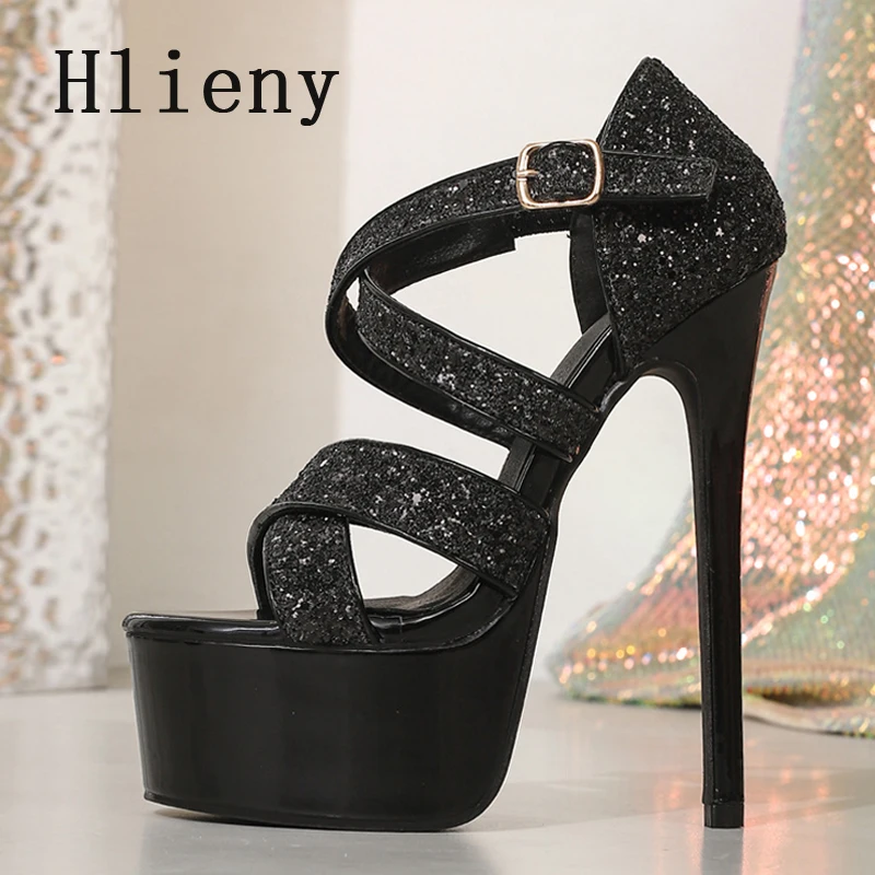 

Hlieny Summer Sexy Pole Dance High Heels Women Sandals Fashion Sequined Platform Open Toe Buckle Strap Party Stripper Shoes