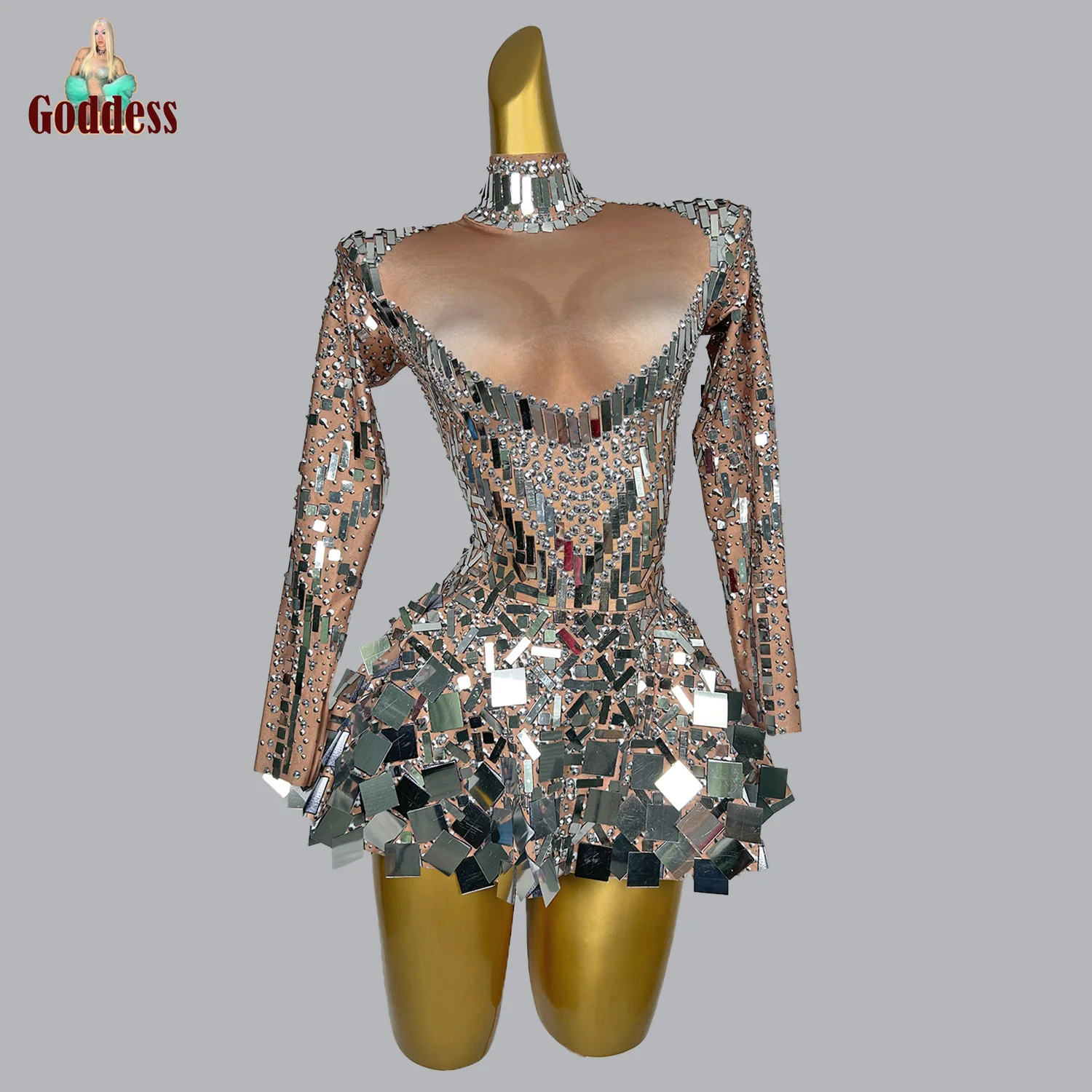 

Women's Sexy Stage Rhinestones Mirrors Bodysuit Birthday Celebrate Party Outfit Singer Dancer Show Leotard Performance Costume