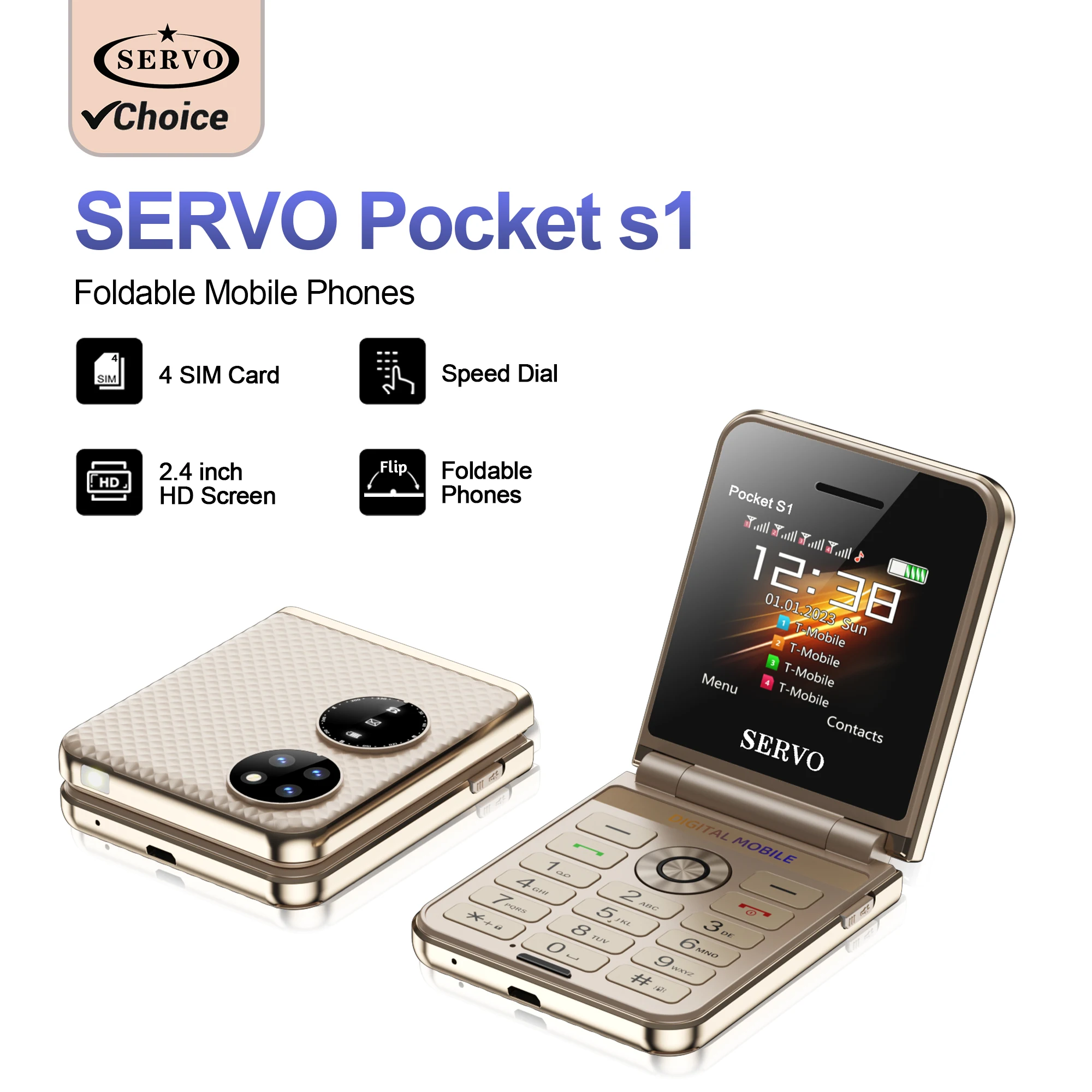 SERVO 2025 New Flip Mobile Phone FM Radio Magic Voice Blacklist Speed Dial 4 SIM Card 2.4