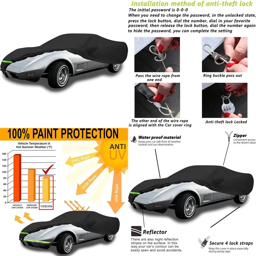 

Водонепроницаемый автомобильный чехол для C3 Corvette 1968-1982 годов — ткань 190T, индивидуальная посадка, 100% водонепроницаемый, ветрозащитный с ремнями и двойной шкафю