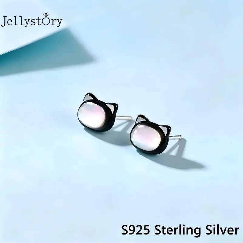 Jellystory S925 Silver Shell Cat Stud Earrings for Women, Unique Luxury Design, Hypoallergenic, Cute Kitten Ear Jewelry Gift