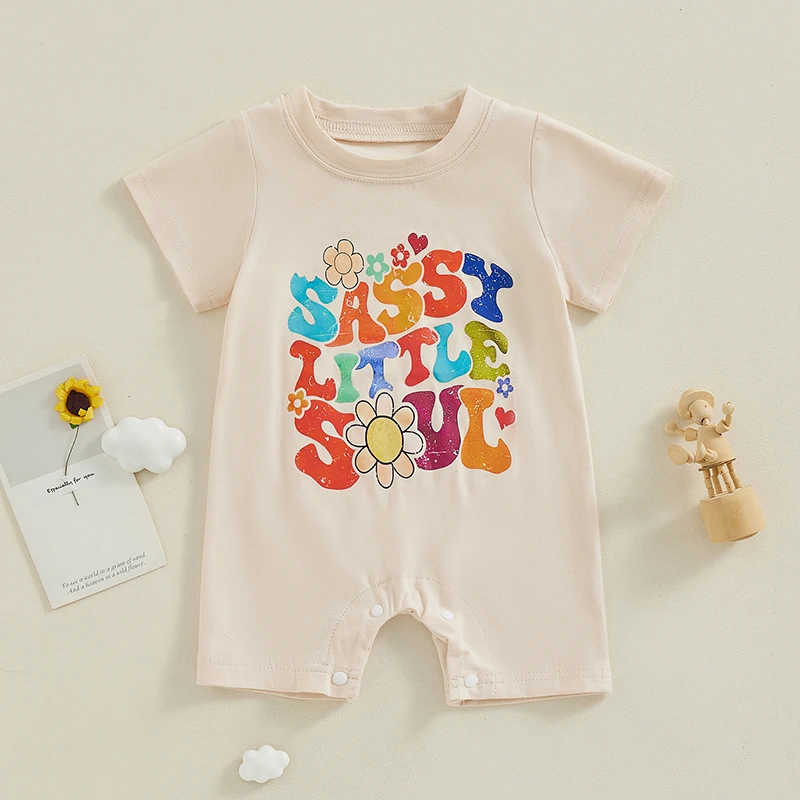 Newborn Baby Girl Boy Summer Clothes Short Sleeve Sassy Little Soul Romper Jumpsuit  Cute