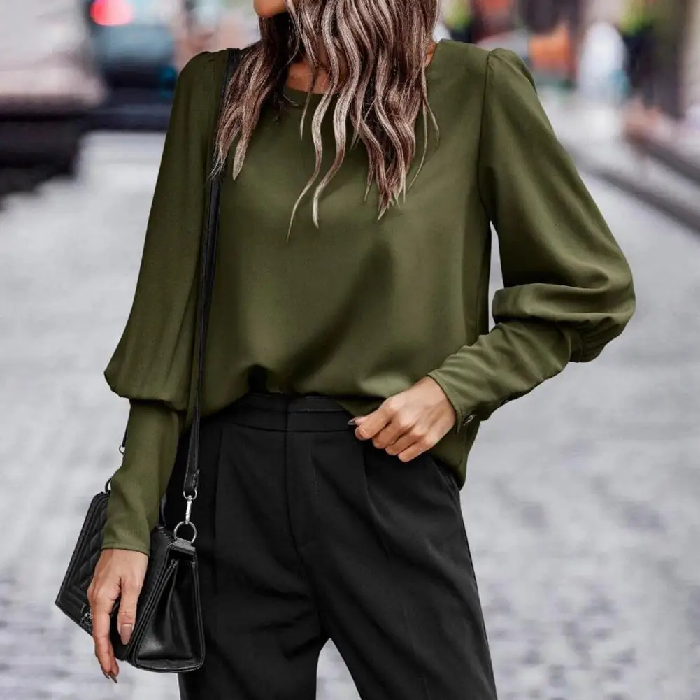 Stylish Comfortable Women Top Women Loose Blouse Trendy Lantern Sleeve Women's Blouse Button Closure Lady for Spring for Women