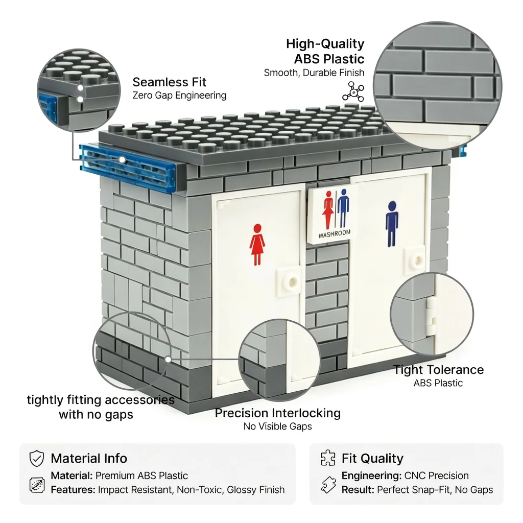 MOC City Street View Public Toilet Building Blocks Simulation Washroom Restroom Architecture DIY Bricks Model Assembly Gift