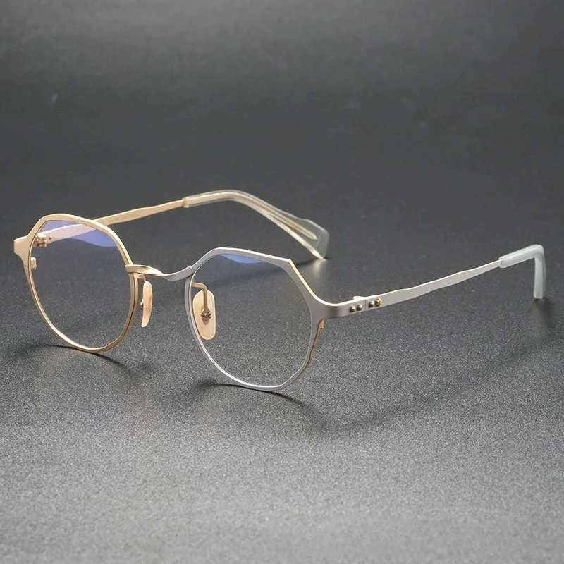 Belight 光学日本非対称デザインヴィンテージラウンドレトロ手作り純チタン眼鏡フレーム処方レンズ MM0039