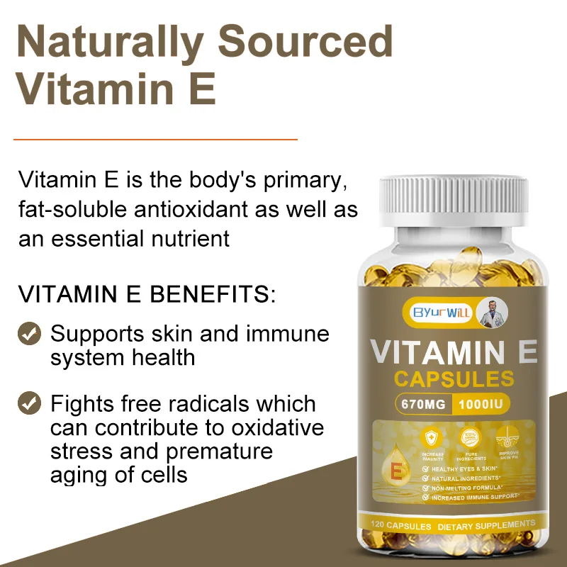 Vitamin E Capsules 1000IU, Antioxidant Support for Skin, Eye & Immune Health, Skin Whitening, Glowing Skin, Eye Vitamins