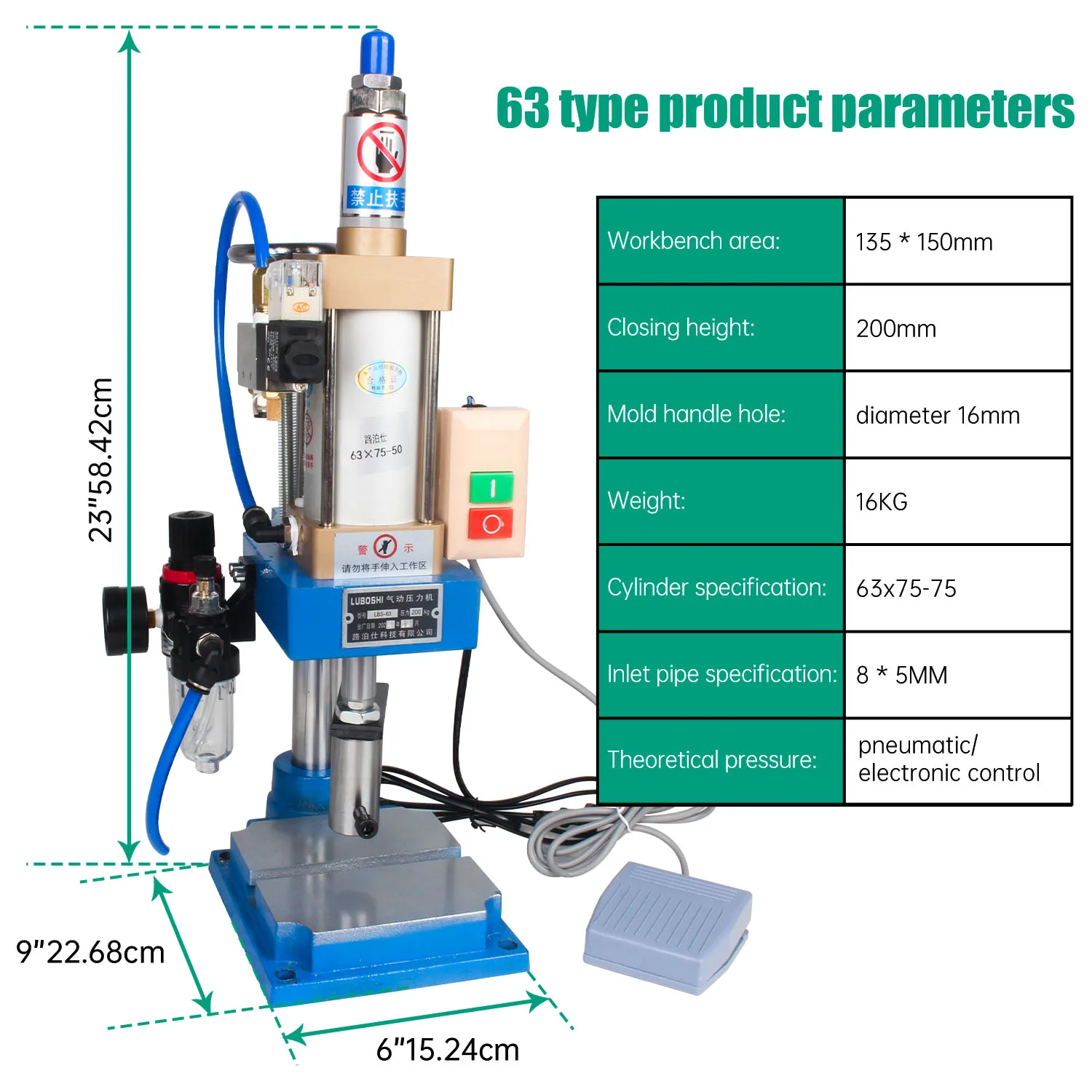 Small Mini four column Pneumatic Press stamping machine bed Operation Pressure 200KG 0.5-0.8Mpa
