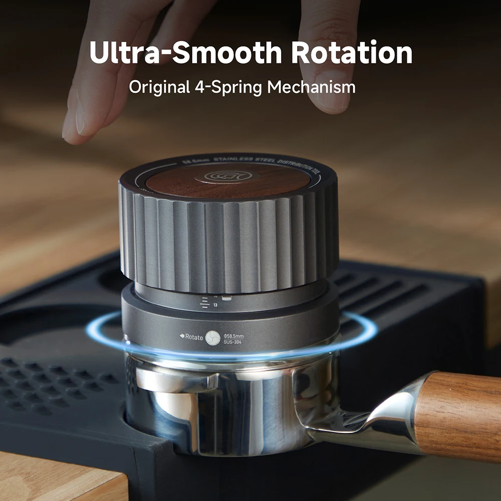 zeroHero 58.5mm Coffee Distributor Tool 4-Spring Air Gravity Auto-Descent 304 Steel Base for Espresso Home Baristas Pro & Kits X