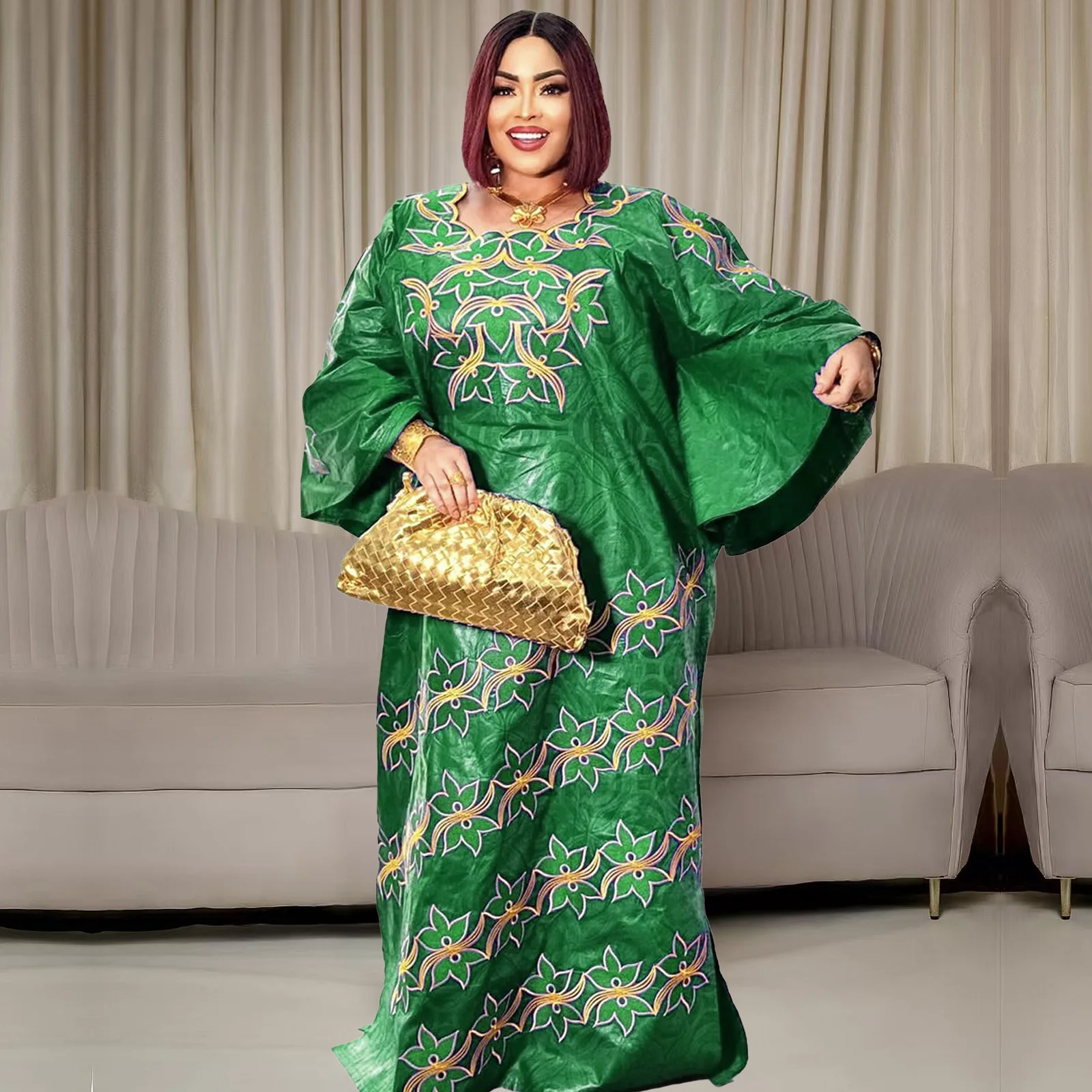 

African Attire For Women Abaya Embroidery Plus Size Elegant Party Church Dress