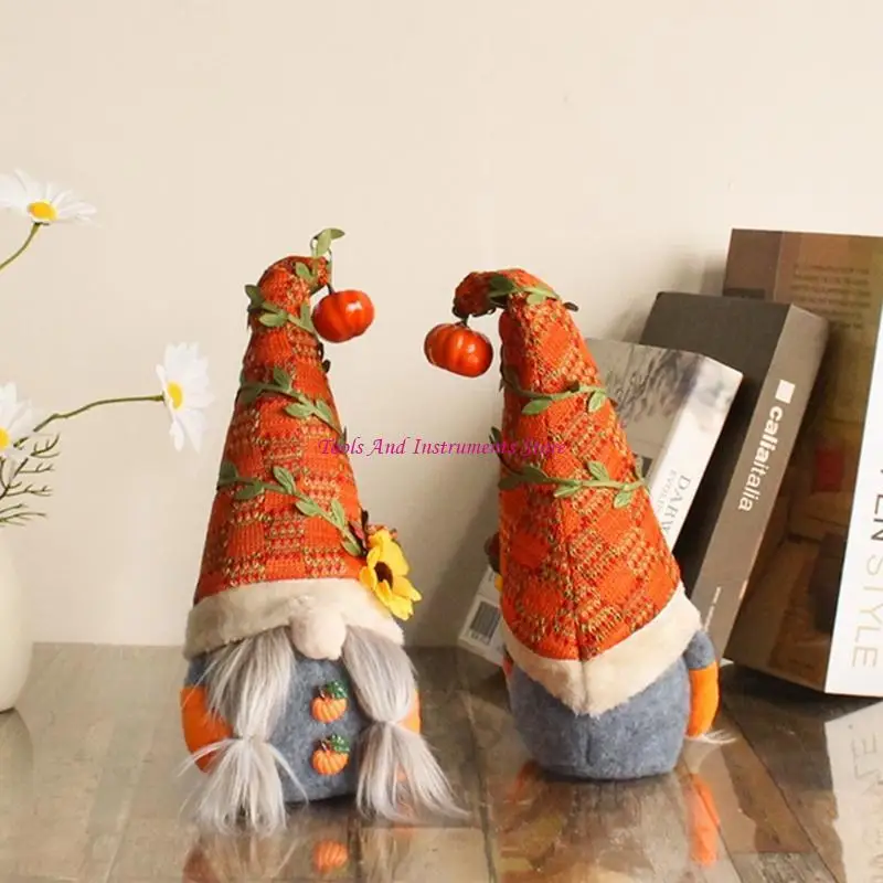 Fall Gnome Pumpkin ทานตะวันสวีเดน Nisse Tomte Elf เครื่องประดับหรูหราแคระสำหรับคริสต์มาสฤดูใบไม้ร่วงวันขอบคุณพระเจ้าตกแต่งบ้าน