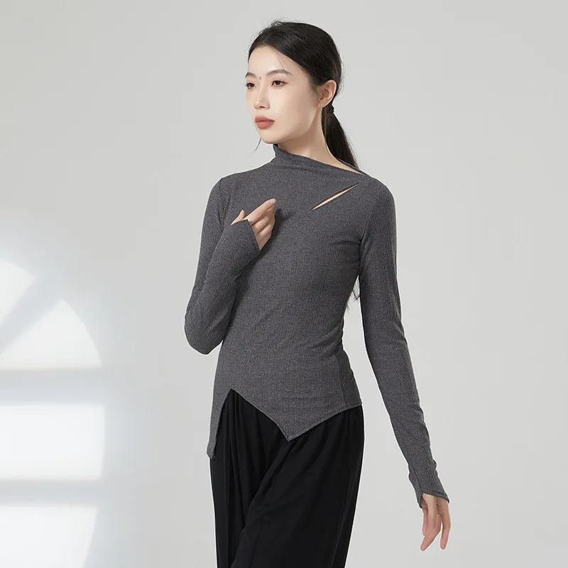 ملابس ممارسة الرقص الحديث للخريف والشتاء قميص برقبة قطرية وأكمام طويلة ملابس الرقص الكلاسيكي ملابس تدريب الجسم