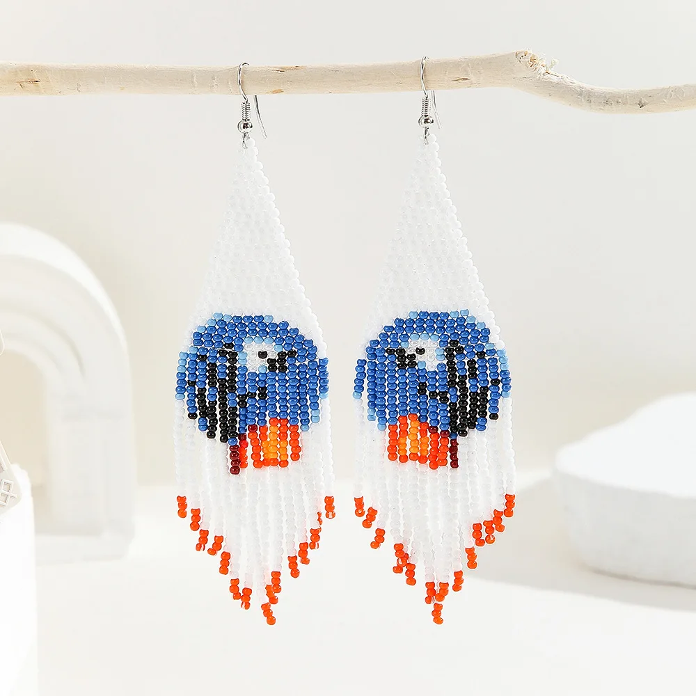 Rice bead earrings Tassel Lantern Originality Bohemia Design The bird Hand knitting Alloy Fashion Simple Beaded earrings