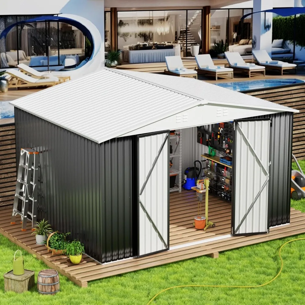 

Outdoor Storage Shed, Garden Shed with Updated Frame Structure and Lockable Doors, Metal Tool Sheds for Backyard Garden