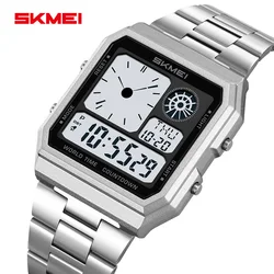 SKMEI 2353 Stainless Steel Strip Wristwatches Reloj Hombre World Digital Electronic Watch Men Women Waterproof Outdoor Sport