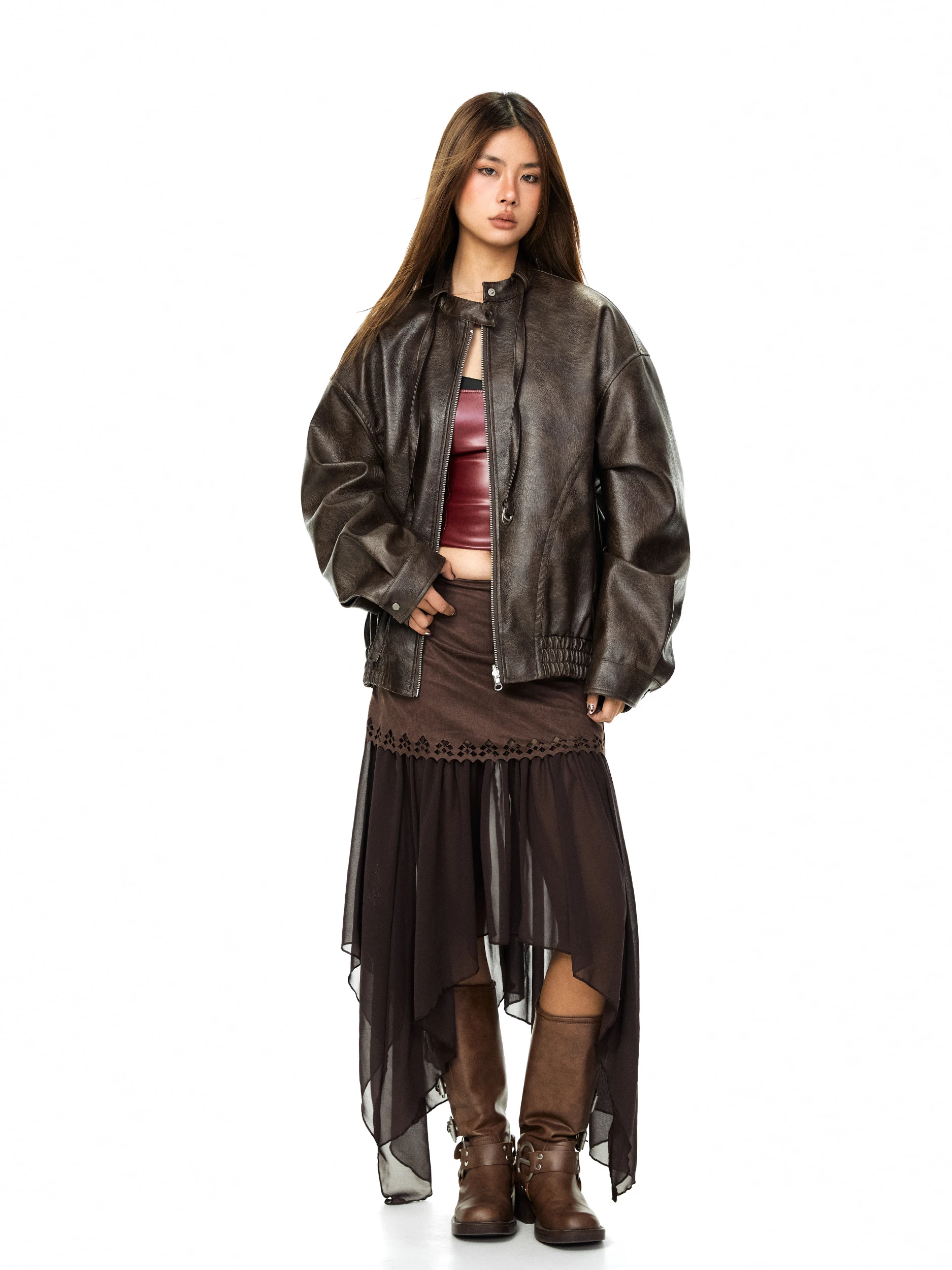 Jaqueta Casual Solta em Couro PU com Textura Fosca Retro, Design Tendência Primavera, Casaco Feminino Blabb