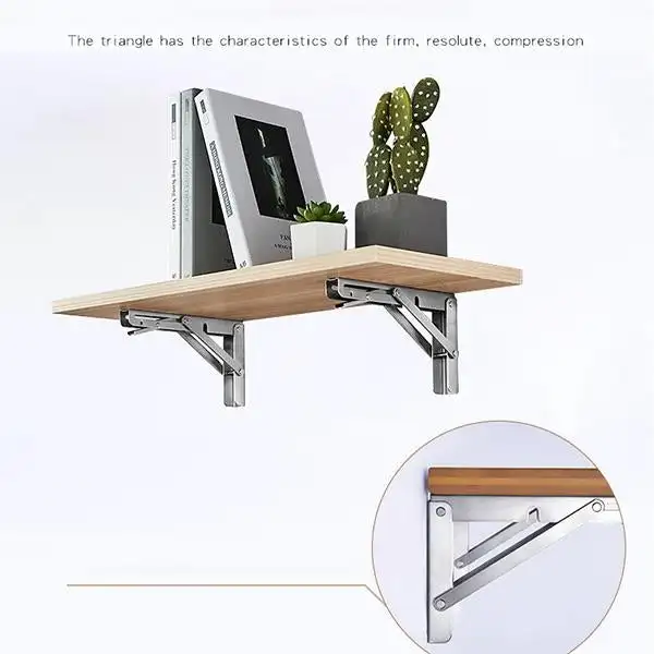 Folding Shelf Bracket Stainless Steel Heavy Duty Triangle Bracket Wall Mounted Bench Table Support Space Saving Storage Bracket