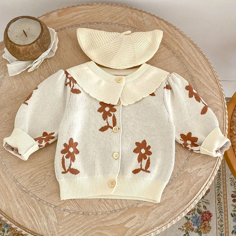 2024 New Autumn Toddler Baby Girl Knitting Cardigan Long Sleeved Printed Newborn Baby Girls Sweater Coat Baby Girl Clothing