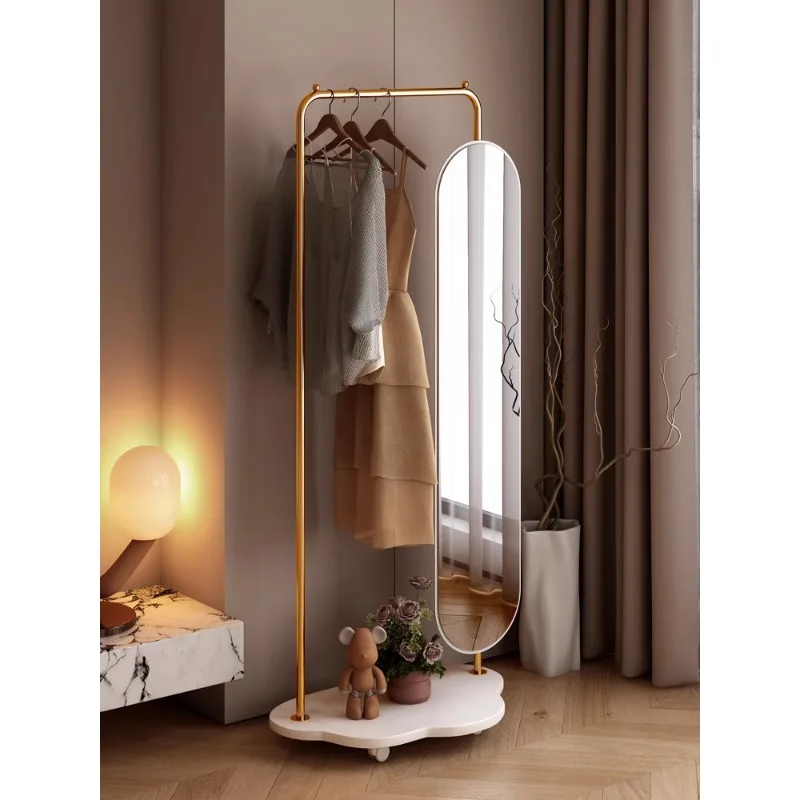 Cream wind mirror clothes hanger integrated 360 rotating mirror movable floor-to-ceiling coat rack bedroom porch