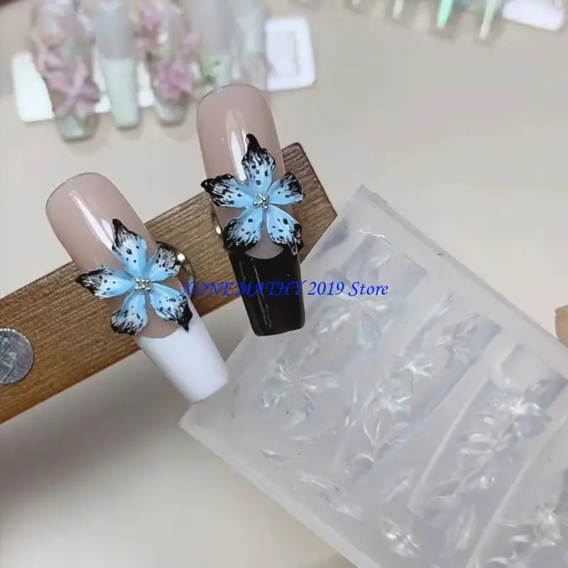 

F42F Гибкая силиконовая форма для дизайна ногтей с изображением бабочек и цветов, аксессуар для практичных тисненых узоров