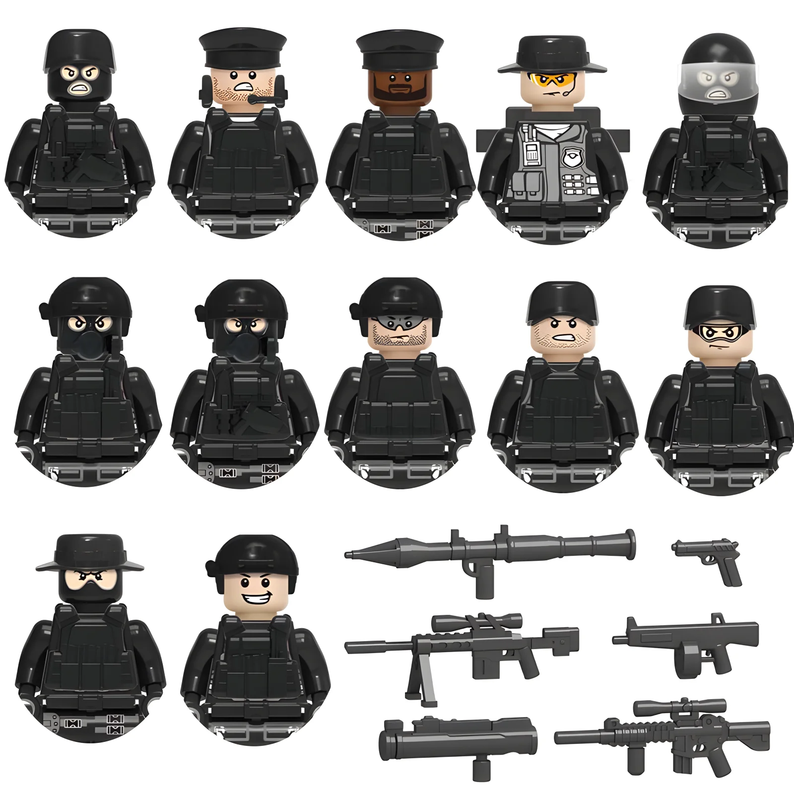 Military Modern SWAT Police Gangster Special Forces Weapons Guns Jeeps Armored Vehicle Car Model Soldier Building Block Toys