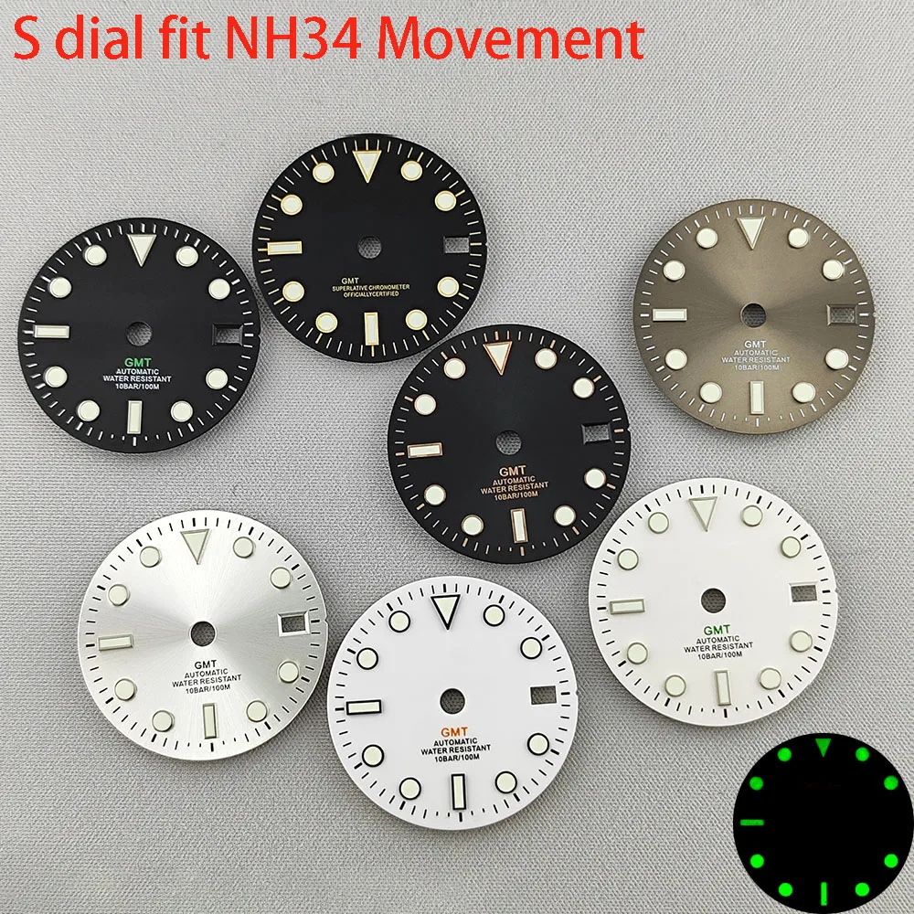 29mm NH34 dial Watch GMT dial S dial green luminous High Quality dial Suitable for NH34 movement watch accessories Watch repair