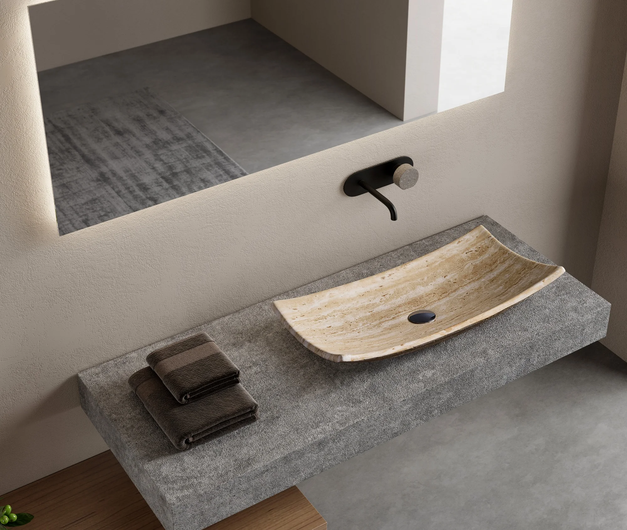 Wabi Sabi Style Bathroom Bowl Sink Yellow Travertine Artistic Artificial Stone Counter Hand Wash Basin Irregular Shape