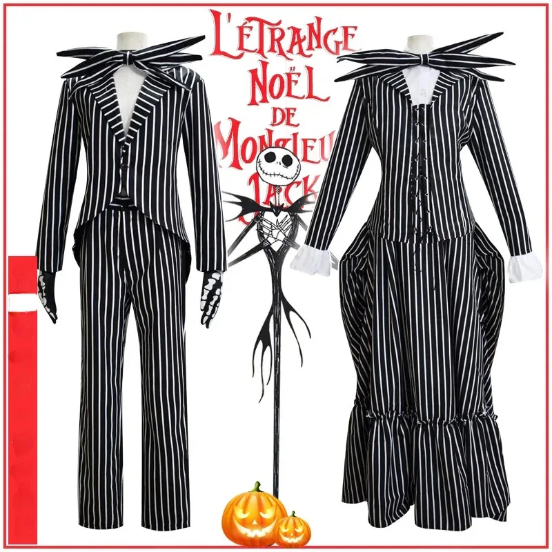 

Men Women Movie The Nightmar Before Christmas Jk Skellington Cosplay Costumes Outfits Dress Coat Carnival Party Xmas Clothes