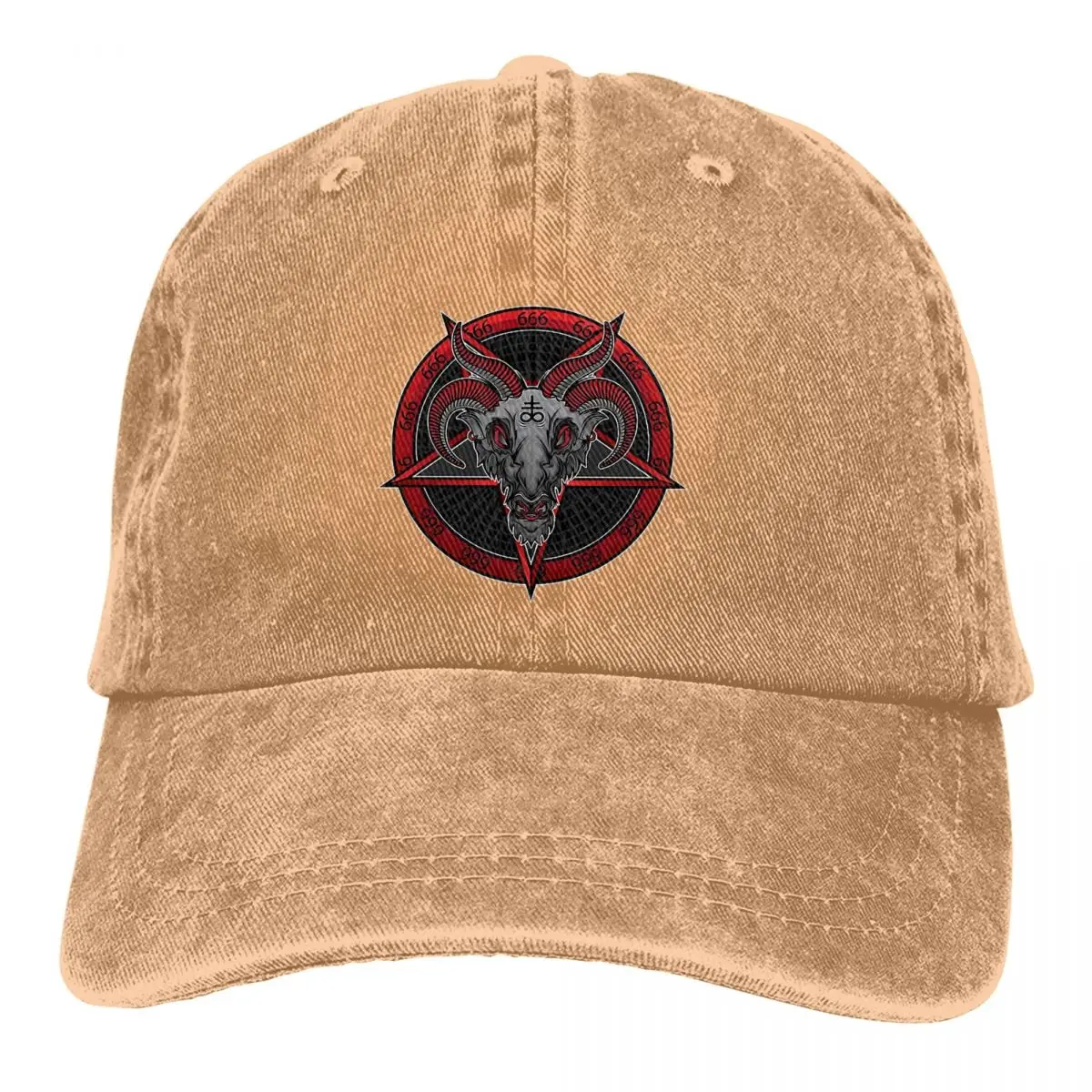 Washed Men's Baseball Cap Baphomet On Pentagram Trucker Snapback Caps Dad Hat Satanic Baphomet Goat Golf Hats