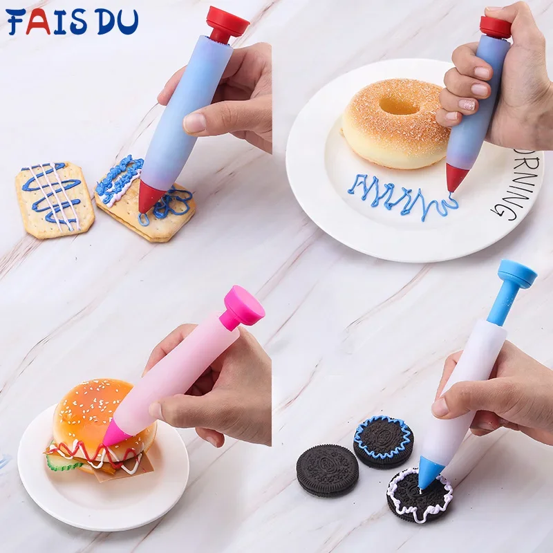 

4 Color Silicone Food Writing Pen Cake Decorating Tool Reusable Cookie Icing Pastry Nozzles for Decorating DIY Personalized Cake