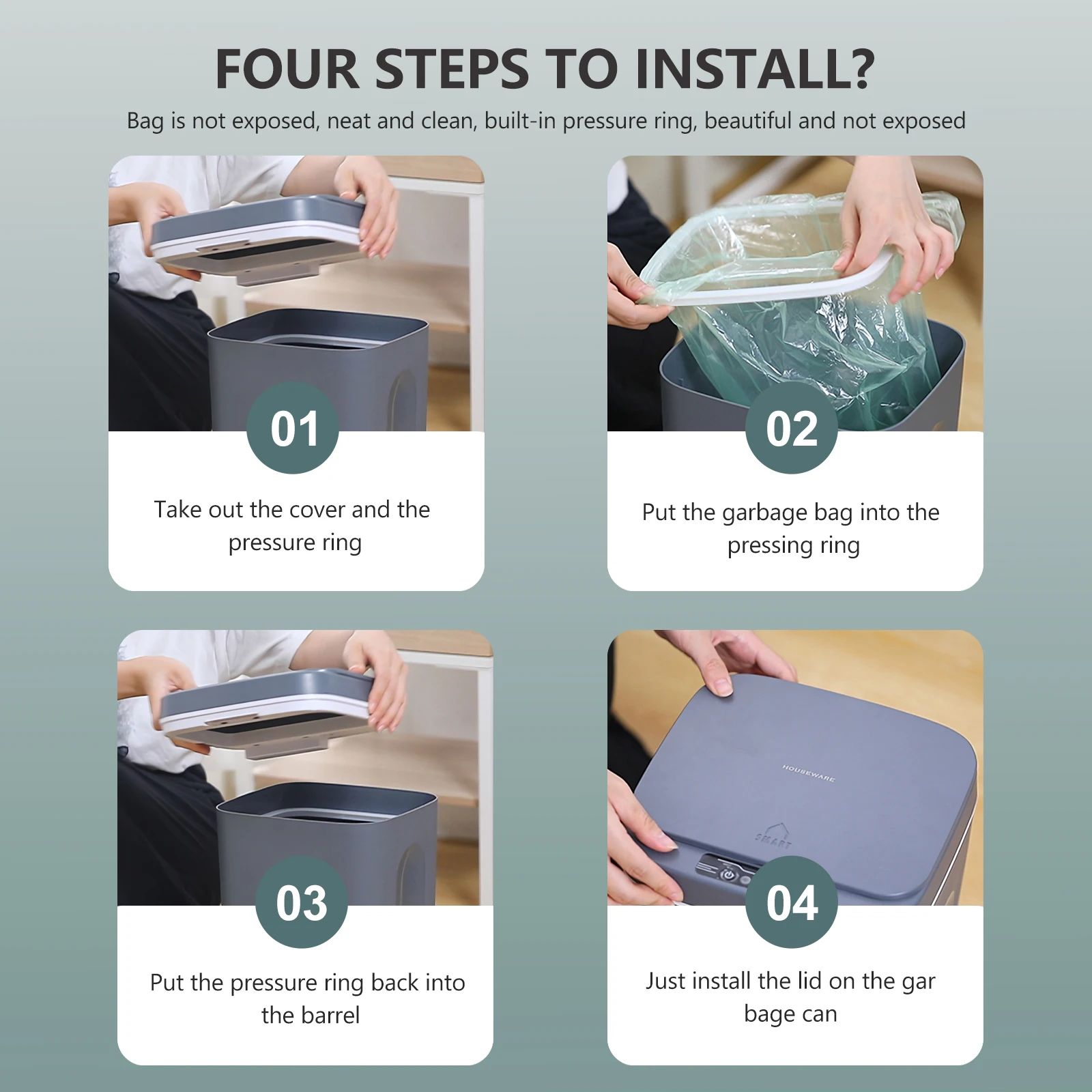 

Smart Usb Charging Automatic Induction Dustbin Household Large Capacity Silent Operation Garbage Storage Container For Kitchen