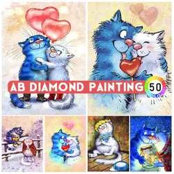 AB DrillsCartoon Couple Cats 5D Diamond Painting Animal Full Square Round Diamond Mosaic Painting Rhinestone Embroidery DIY