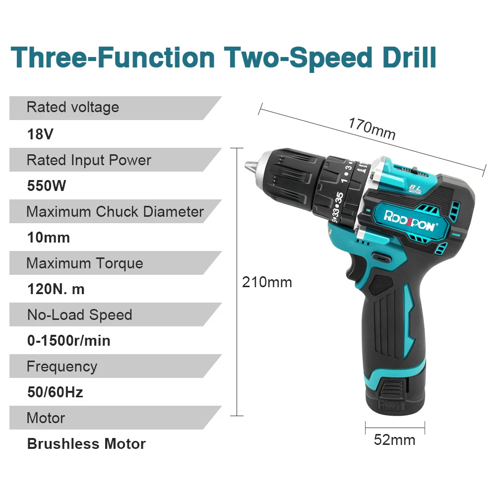 18V Brushless Electric Drill Mini Screwdriver Li-ion Battery Rechargeable Hand Electric Driller EU/US Charger for Home Use