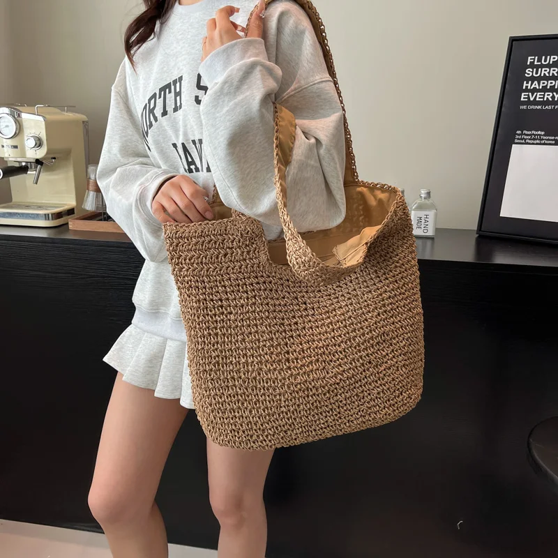 Torebki damskie ze słomy o dużej pojemności Wysokiej jakości damskie torby plażowe z splotem na ramię Modne damskie torby listonoszki dla kobiet