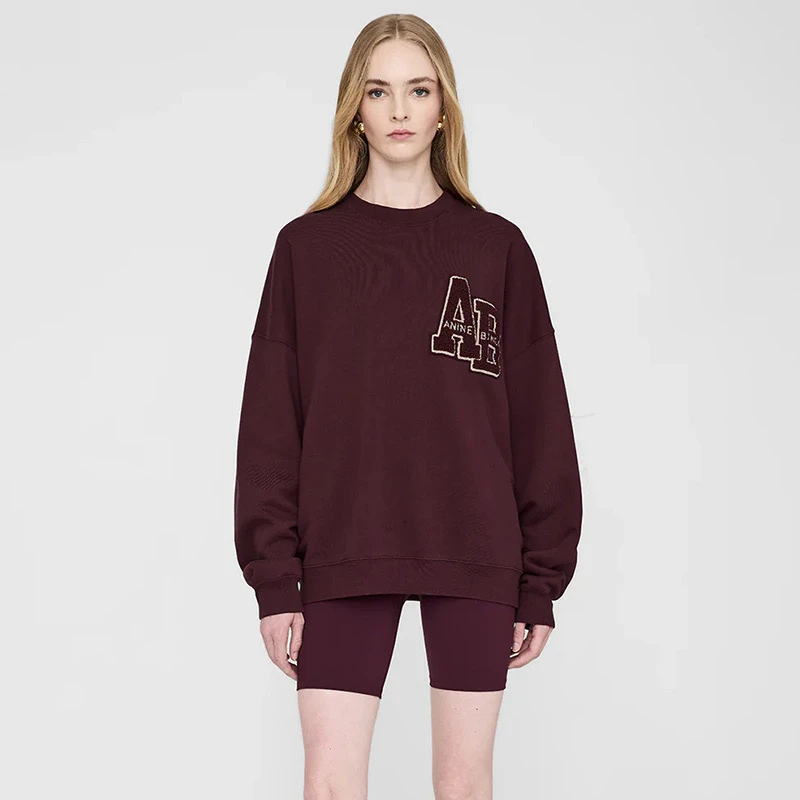 Novo Estilo de Inverno América do Norte  AB Mole F Solto de Gola Redonda Vermelho Vinho com Bordado Especial F...