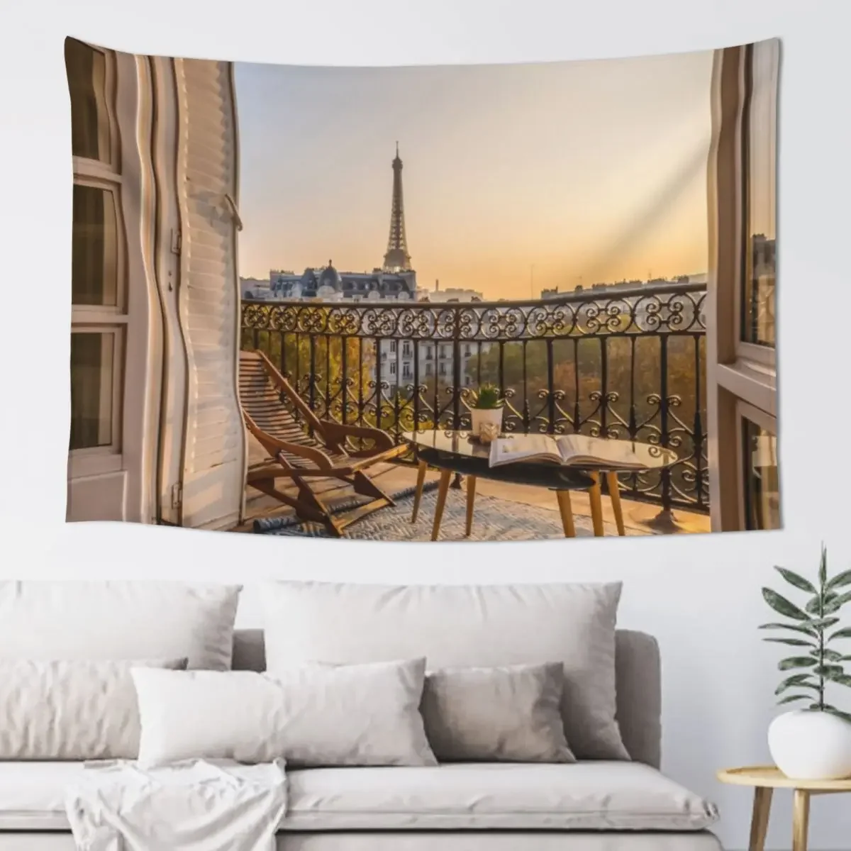 

Eiffel Tower view from Paris balcony at sunset Tapestry Wall Art Aesthetic Home Decor Decorative Wall Murals Tapestry