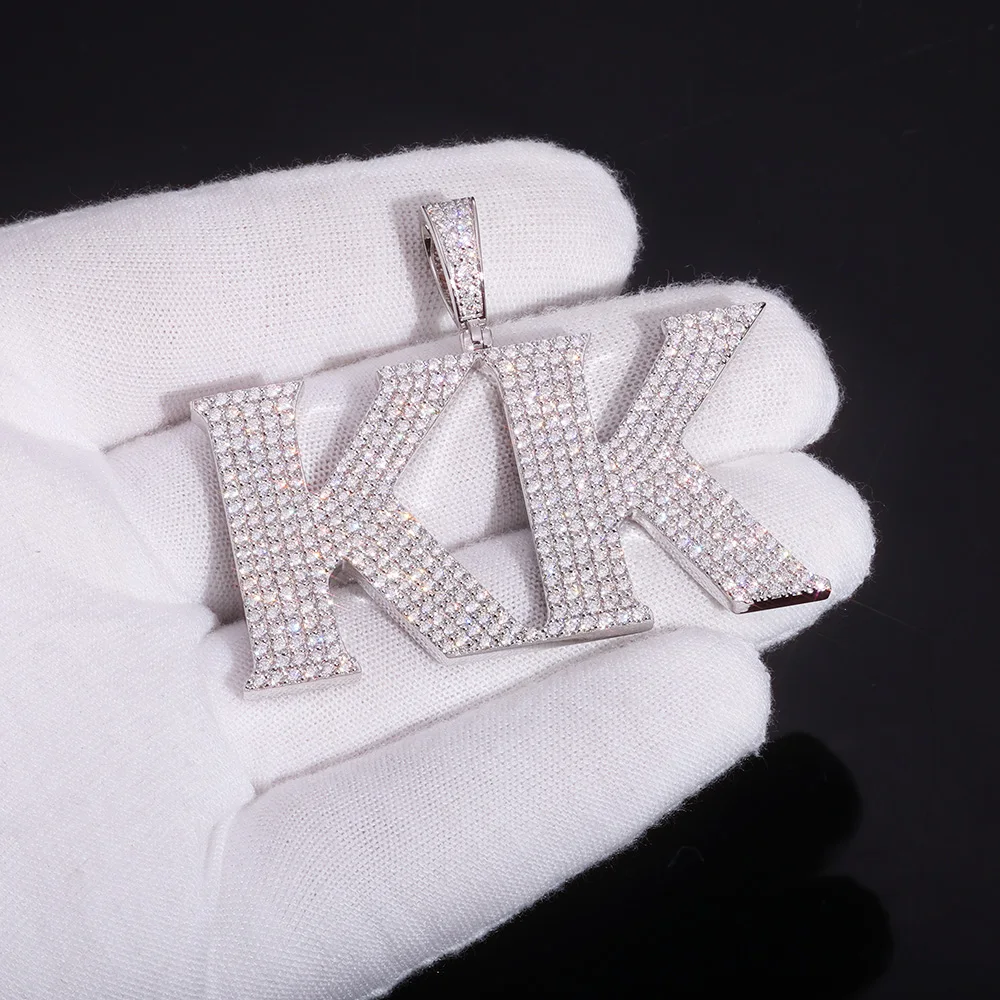 HHIOK Custom 60mm Width Moissanite Letter Pendant Necklace 925 Sterling Silver Hip Hop Jewelry